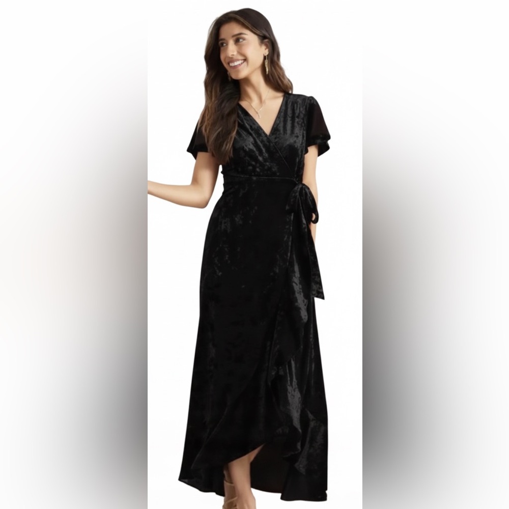 Altar'd State black Velvet Wrap Dress Asymmetrical